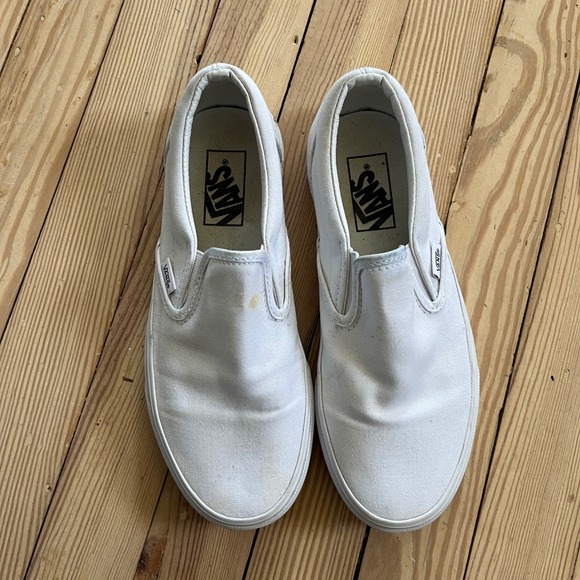Vans Classic Slip-On White Canvas Skate Shoes Men 6.5 Womens 8.0 Low Top Sneaker - Picture 5 of 9